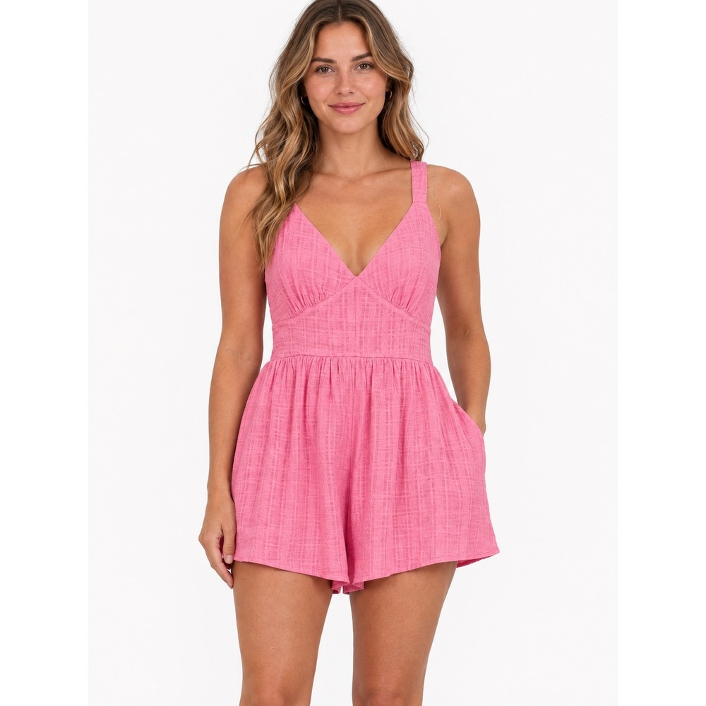 American Eagle Pink Textured Cotton Romper XL